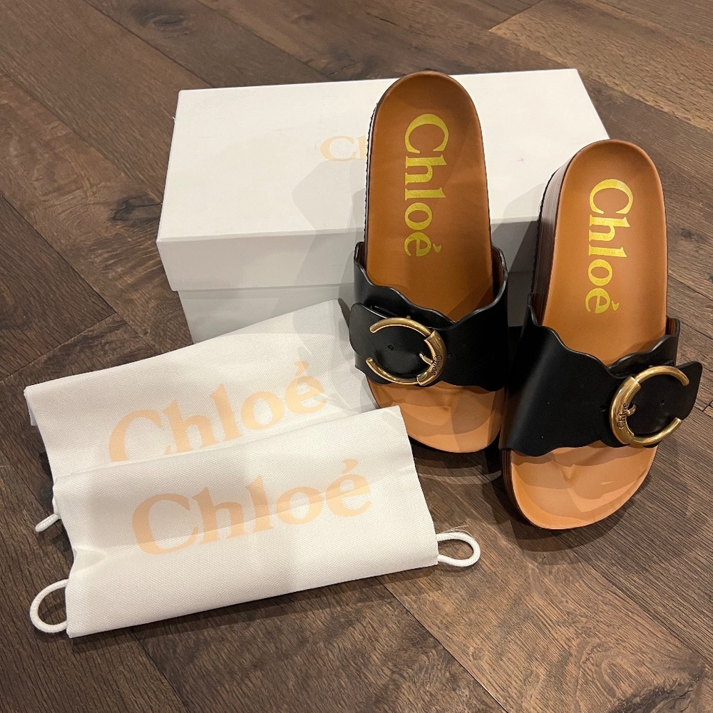 Chloe Lauren Flatform Sandal in Black Sz 6 (US)